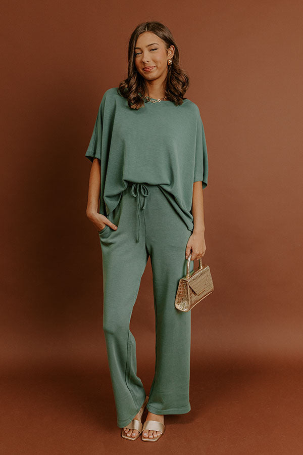 Cozy Cues High Waist Scuba Wide Leg Pants in Light Hunter Green