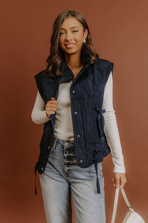 Cabin Mornings Quilted Vest in Navy