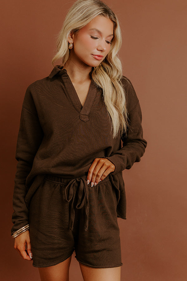 Cozy Cues Midrise Fleece Shorts in Chestnut