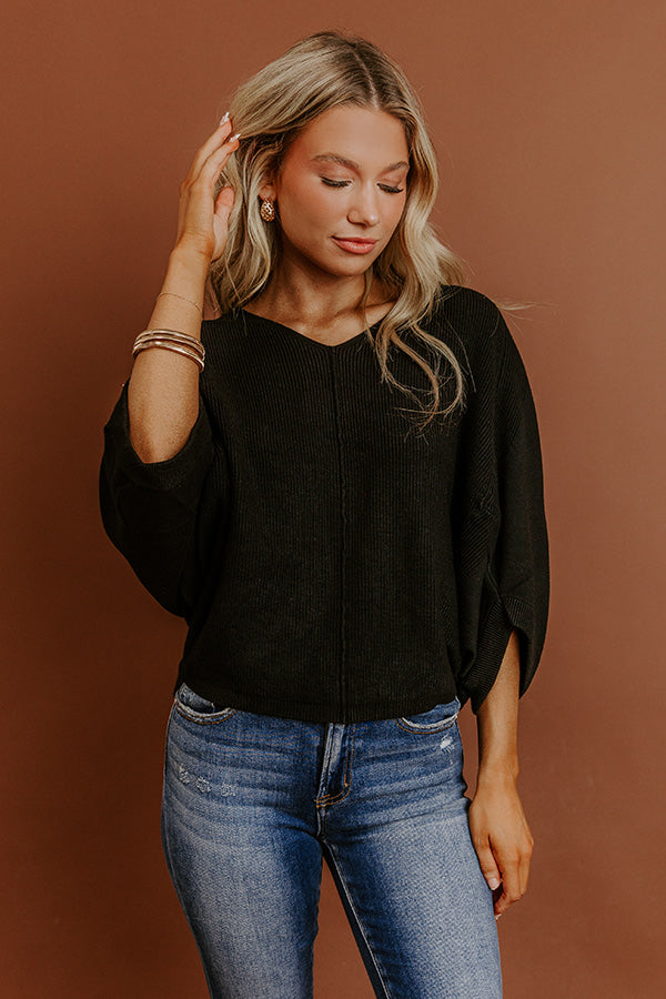 Bistro Vibes Knit Dolman Top in Black Image - 2