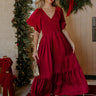 Storybook Charm Smocked Satin Midi Dress in Wine Image - 1
