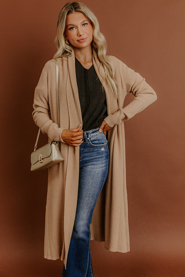 Cappuccino Sippin Waffle Knit Duster Cardigan in Iced Latte
