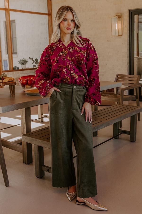 The Karissa High Waist Faux Suede Pants in Olive