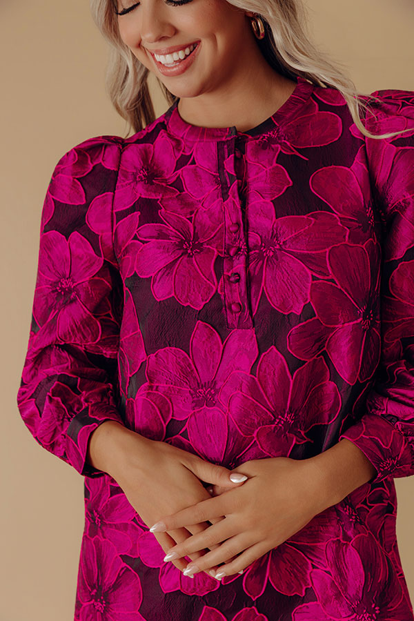 Timeless Treasures Floral Jacquard Mini Dress in Fuchsia Image - 2