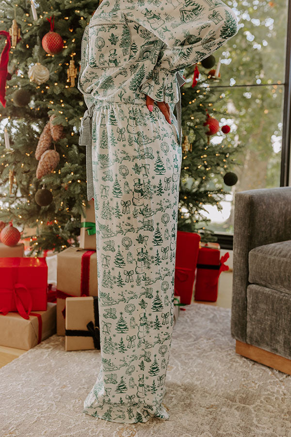 Christmas Night High Waist Satin Pajama Pants in Hunter Green Image - 3