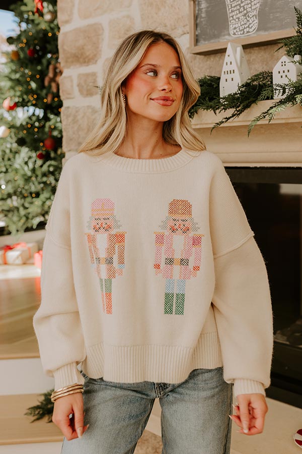 Nutcracker Nights Cross Stitch Embroidered Knit Sweater Image - 3