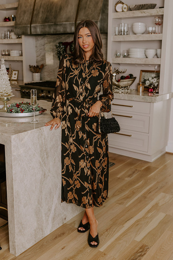 Elegant Ease Floral Jacquard Midi Dress Image - 1