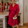 Evening Glow Pleated Satin Midi Dress in Wine Curves Image - 1