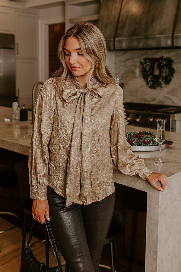 Candlelight Toast Metallic Front Tie Top