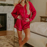 Calm Energy Satin Pajama Shorts in Crimson Image - 1