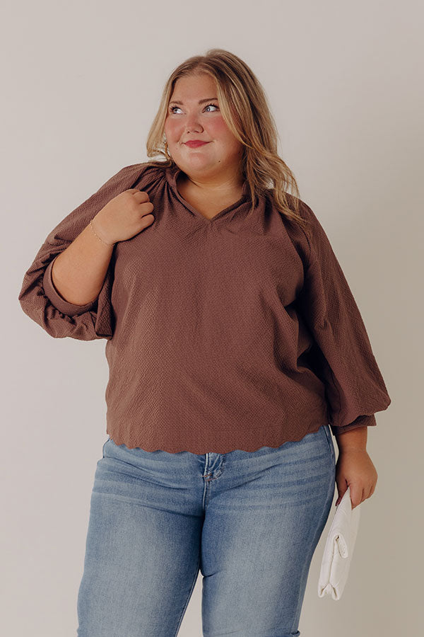 Dinner In Soho Scalloped Top in Mocha Curves Image - 1