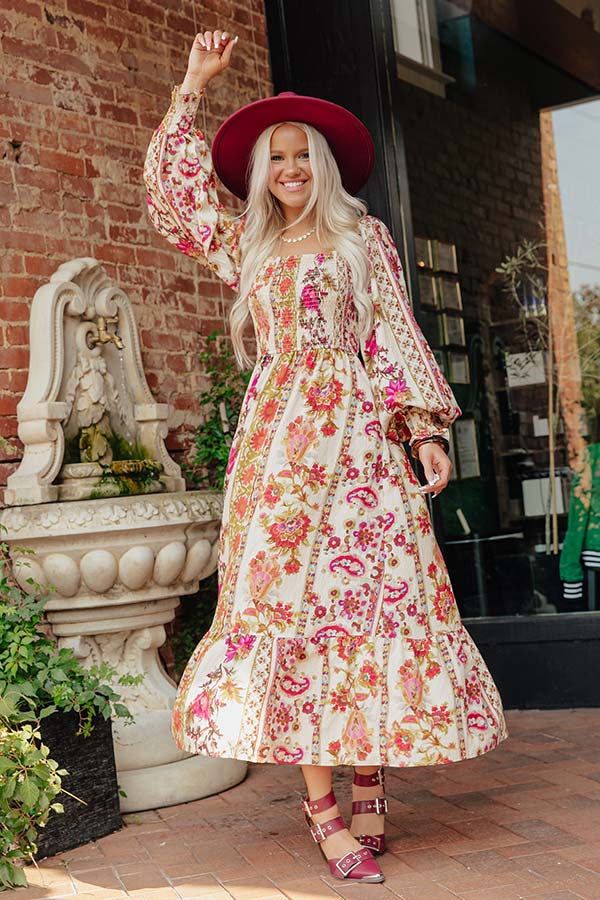 Boheme Whisper Floral Midi Dress in French Vanilla Image - 1