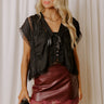 Femme Fatale Satin Lace Trim Top in Black Image - 1