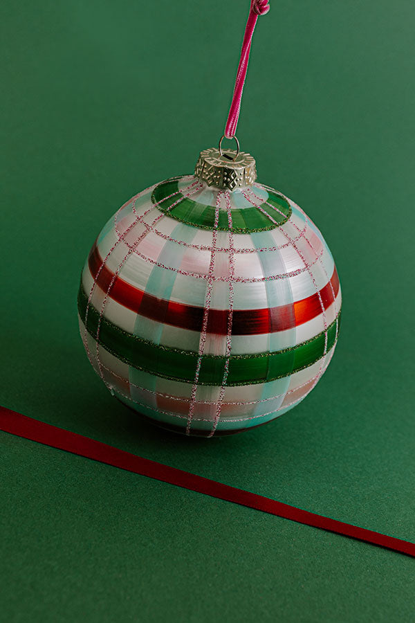 Very Merry Plaid Ball Glass Ornament