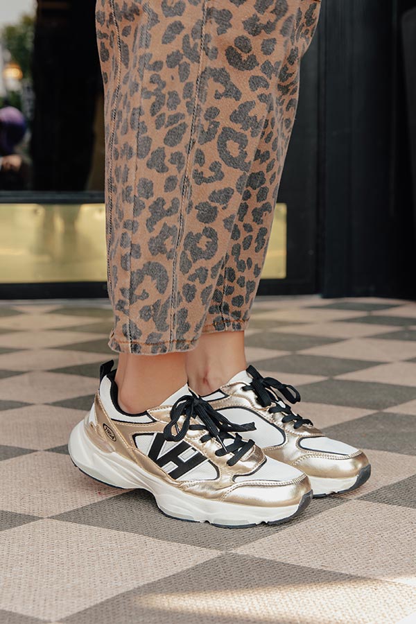 The Dash Faux Leather Sneaker in Gold Image - 1