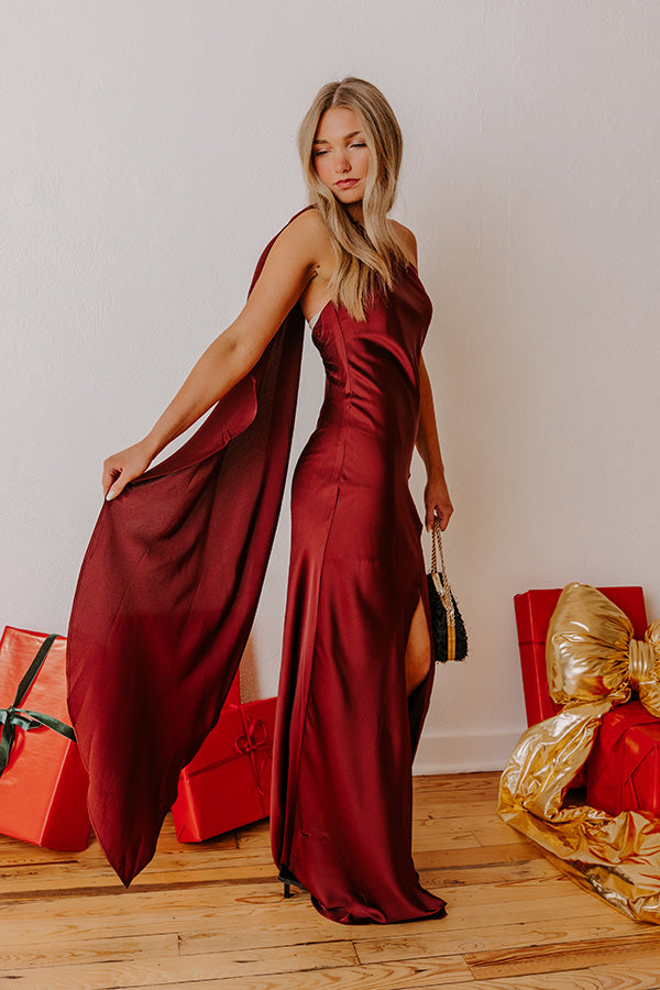 Glam Agenda Satin Asymmetrical Halter Drape Scarf Maxi Dress Image - 5