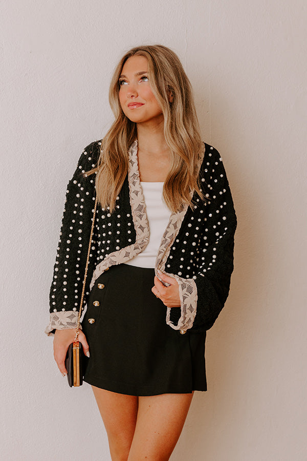 Lattes At The Louvre Pearl Embellished Knit Cardigan Image - 1