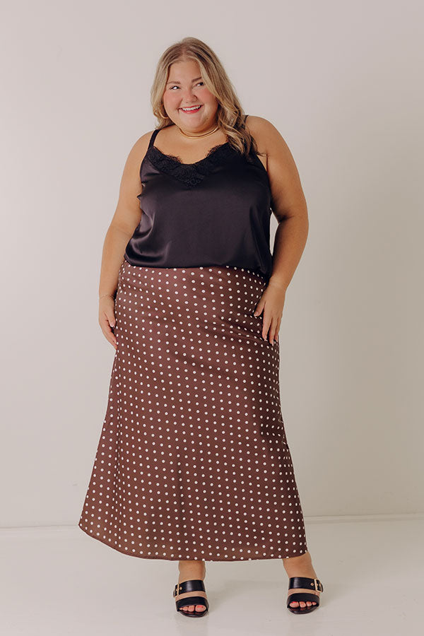 Effortless Spots High Waist Satin Midi Skirt Curves Image - 2