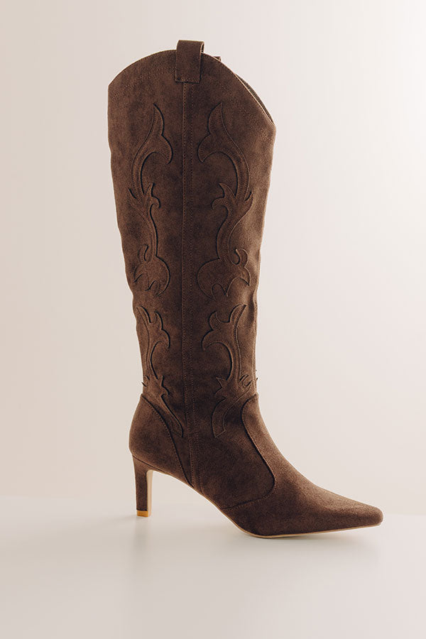 Abrams Faux Suede Knee High Cowboy Boot In Chestnut