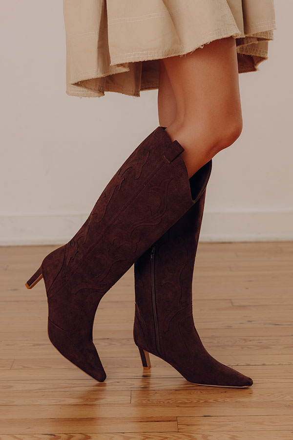Abrams Faux Suede Knee High Cowboy Boot In Chestnut Image - 1