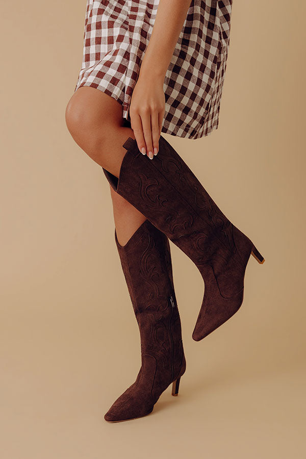 Abrams Faux Suede Knee High Cowboy Boot In Chestnut