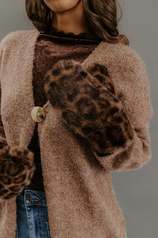 Leopard Luxe Faux Fur Mittens in Mocha Image - 1