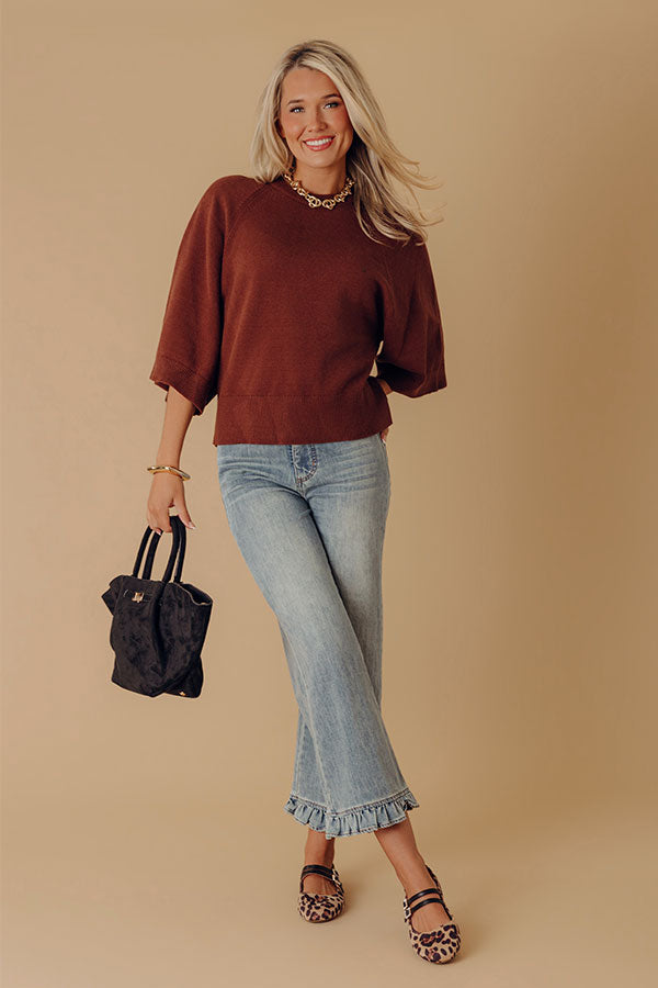 Coffee Shop Cuddles Knit Sweater Top in Chocolate Image - 2