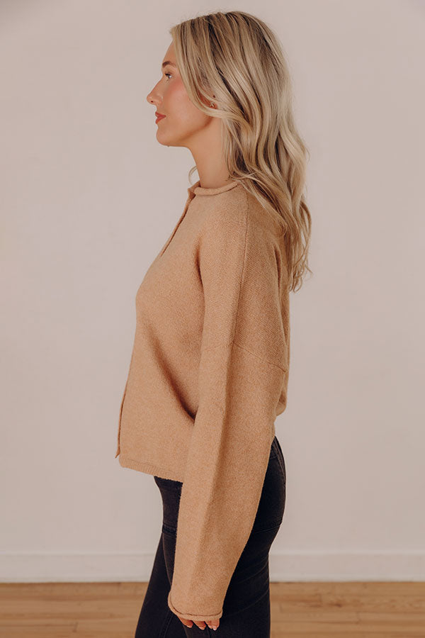 Coffee Shop Cutie Knit Cardigan in Camel Image - 3
