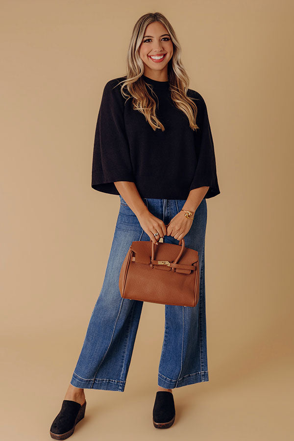 Downtown Cozy Knit Sweater Top in Black