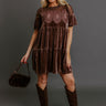 Delicate Daze Velvet Mini Dress in Chocolate Image - 1