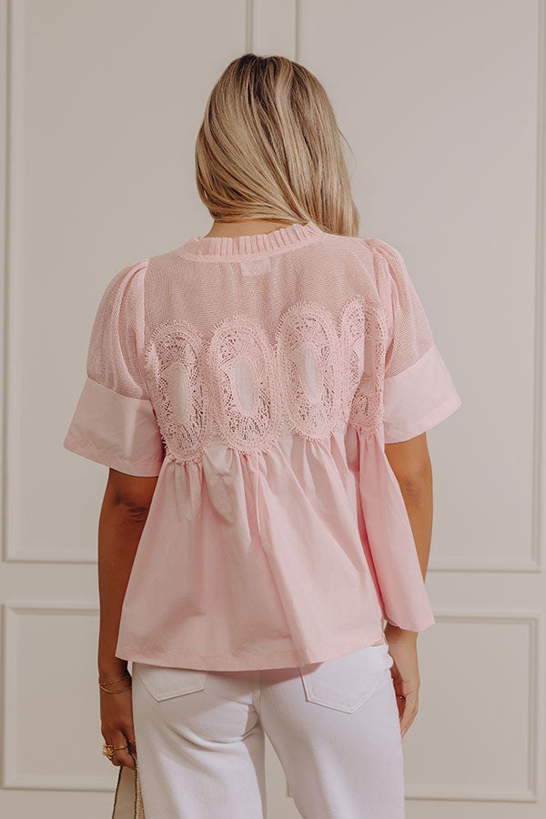 Charmed Life Lace Applique Mesh Top in Pink Image - 4