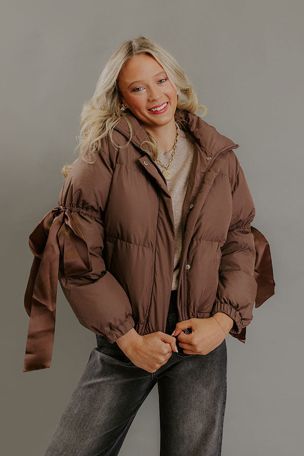 Falling For Cozy Puffer Jacket in Brown
