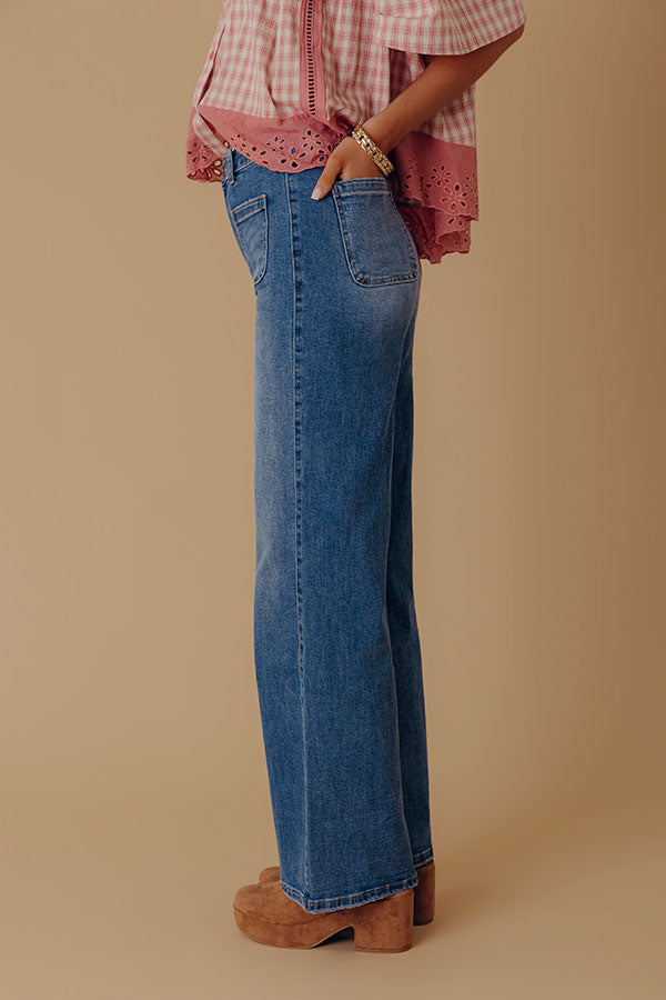 The Tracy High Waist Flares in Medium Wash Image - 2