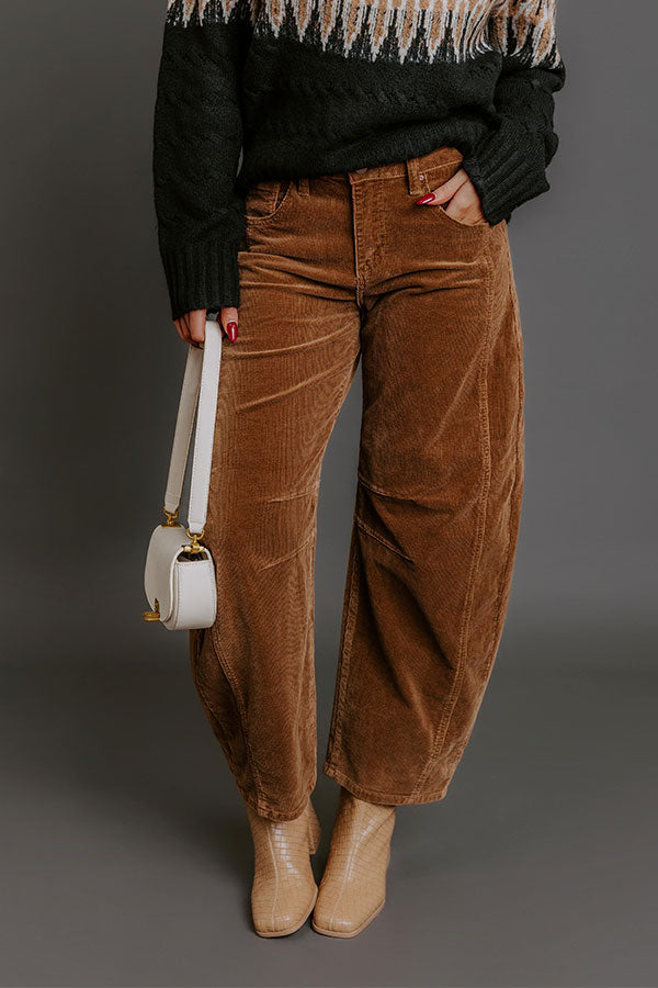 RISEN Cora High Waist Corduroy Barrel Leg Pants in Chocolate