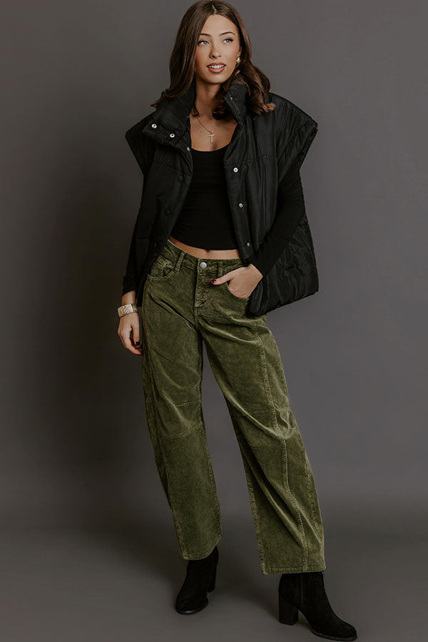 RISEN Cora High Waist Corduroy Barrel Leg Pants in Olive