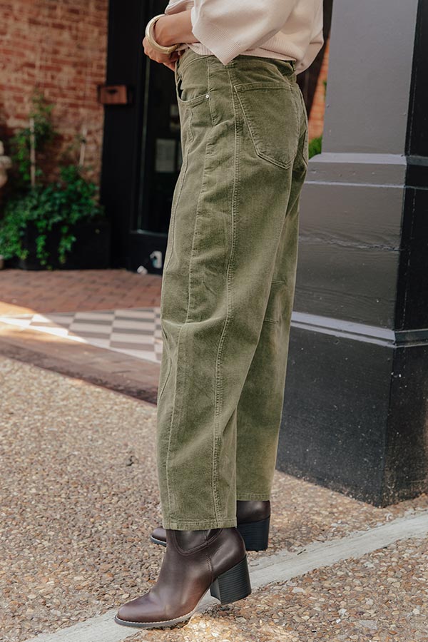 RISEN Cora High Waist Corduroy Barrel Leg Pants in Olive Image - 2