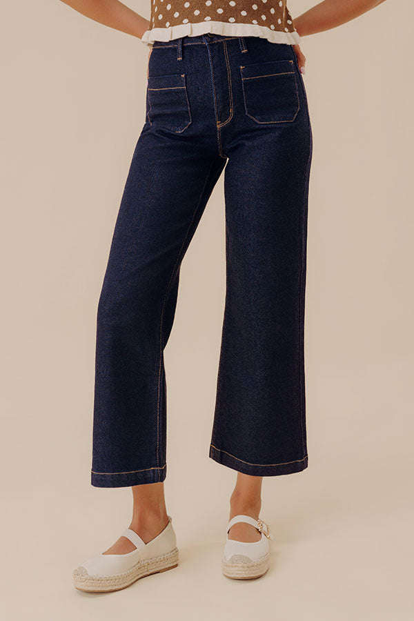 JUST USA Sailor High Waist Wide Leg Jean in Dark Wash Image - 1