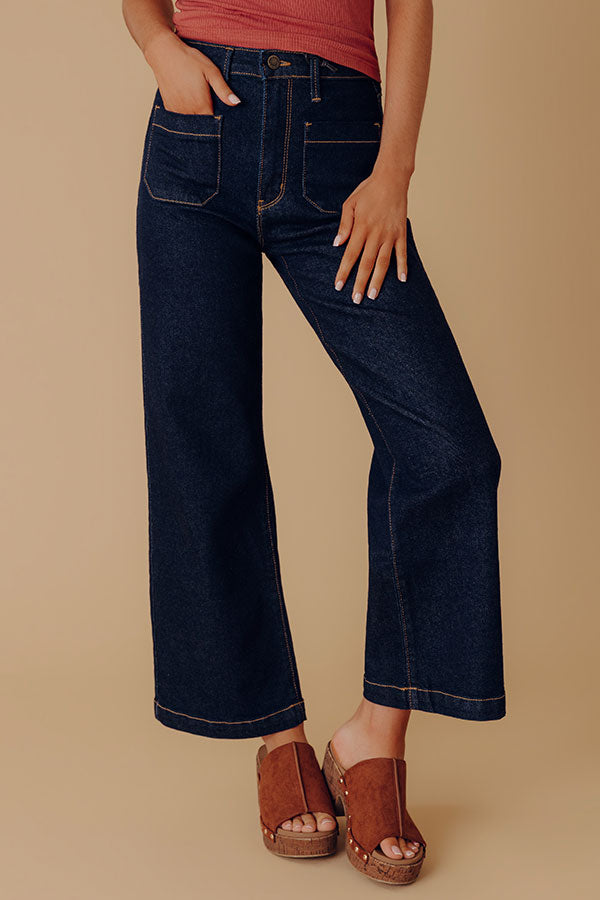JUST USA Sailor High Waist Wide Leg Jean in Dark Wash Image - 2