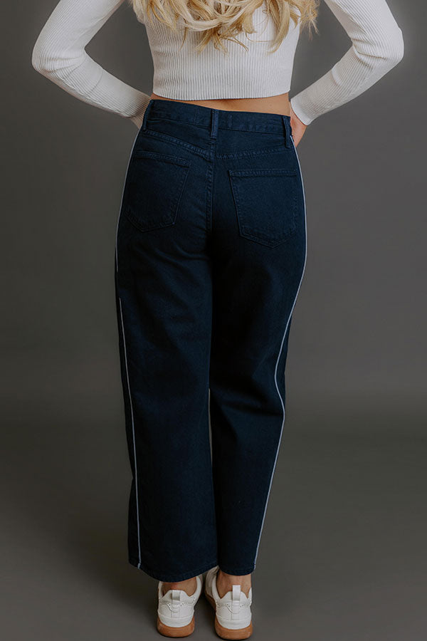 JUST USA Lulu High Waist Barrel Leg Jean in Navy Image - 4