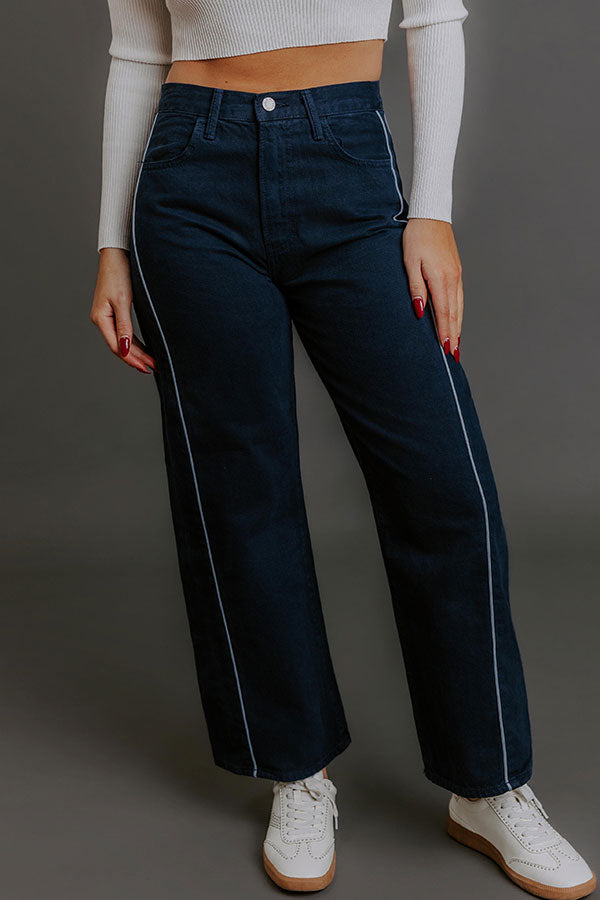 JUST USA Lulu High Waist Barrel Leg Jean in Navy Image - 1