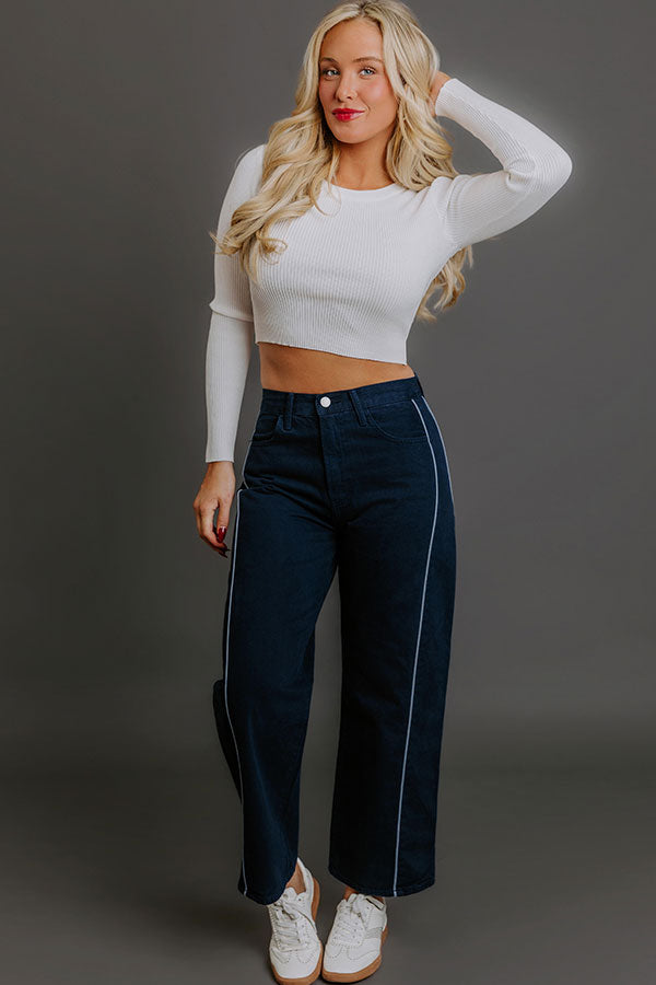 JUST USA Lulu High Waist Barrel Leg Jean in Navy Image - 2