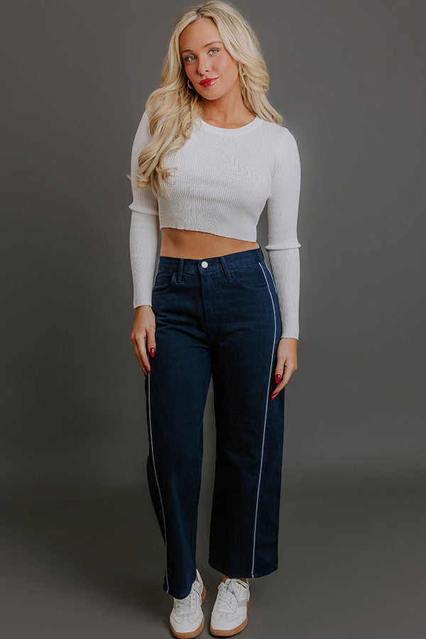 JUST USA Lulu High Waist Barrel Leg Jean in Navy Image - 5