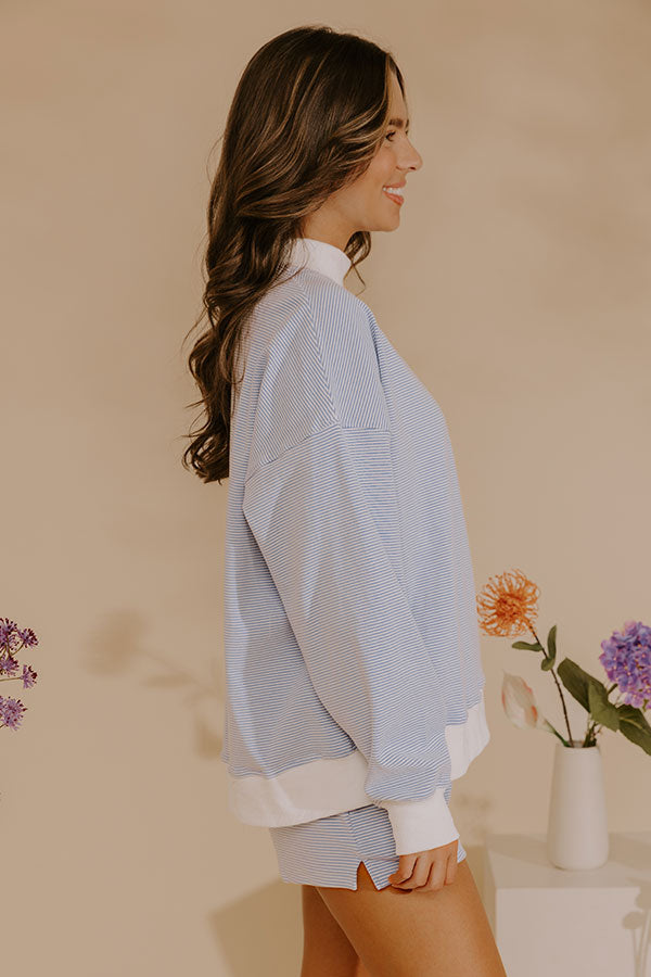 Beach House Brunch Stripe Sweatshirt in Sky Blue Image - 3