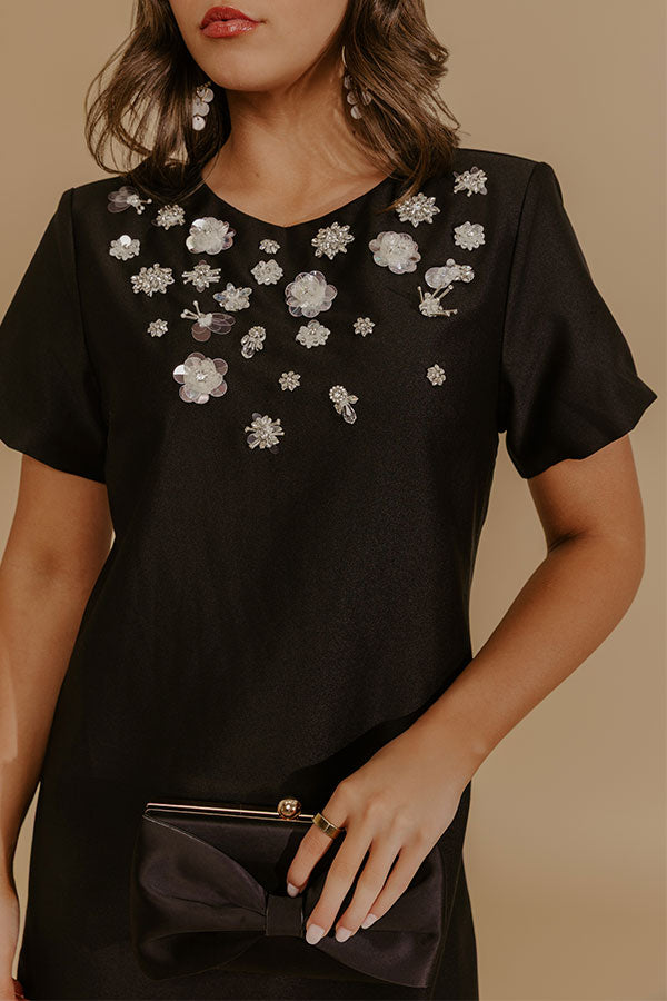 Classic Elegance Embellished Mini Dress in Black Image - 4