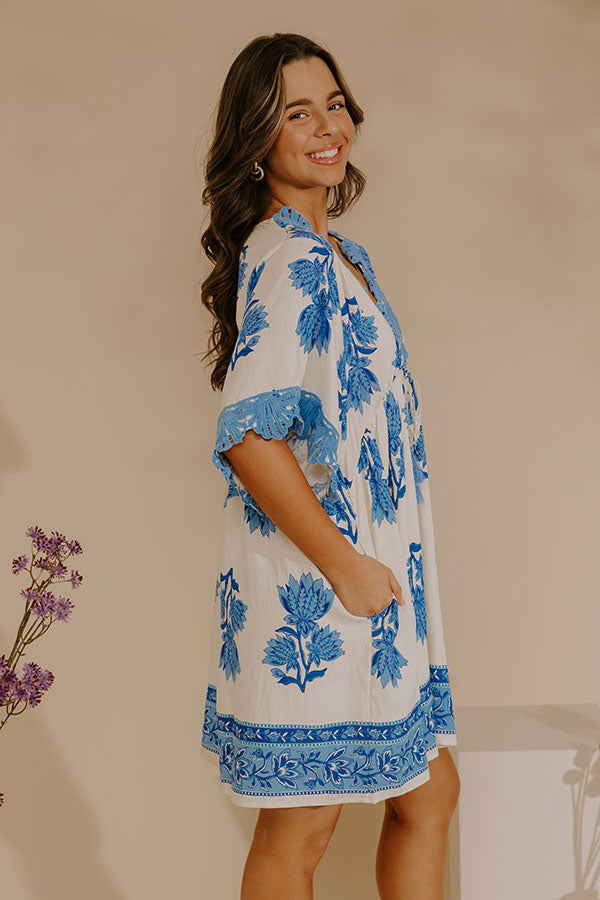 Petal Coast Floral Mini Dress in Ocean Blue Image - 4