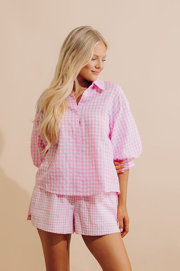 Picnic Date Gingham Button Up Top in Pink