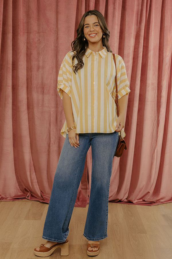 Love Line Stripe Button Up Top in Yellow Image - 4