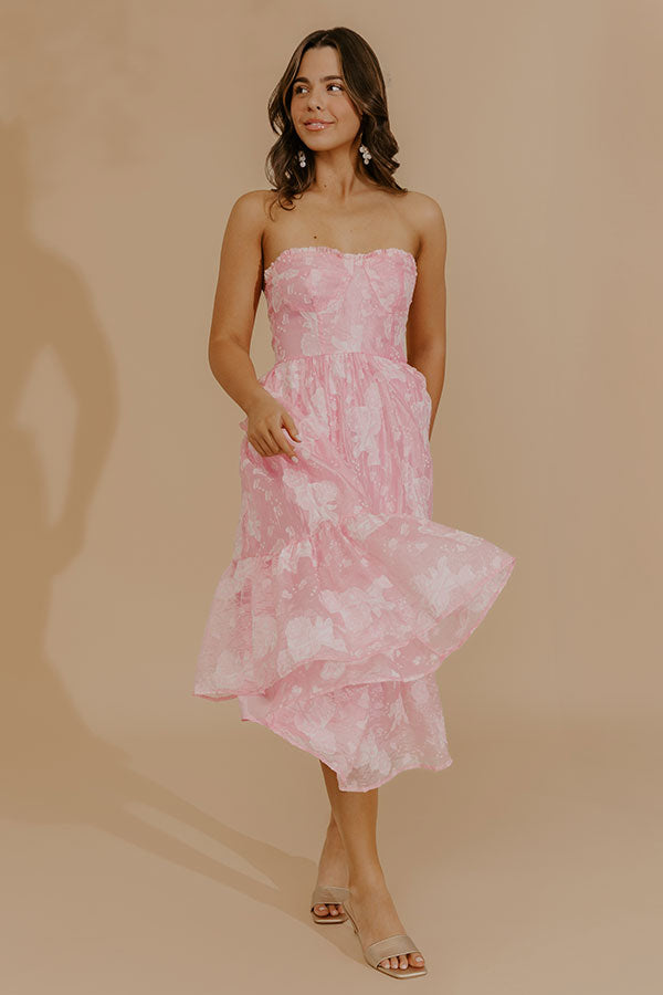 Veranda Elegance Floral Jacquard Midi Dress in Pink Image - 2