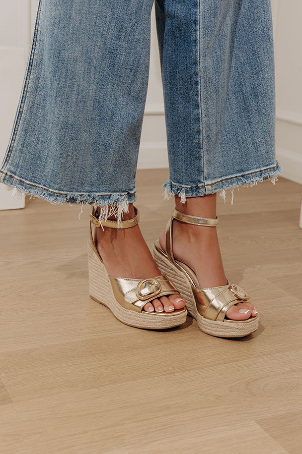The Clara Faux Leather Metallic Espadrille Wedge in Gold Image - 2