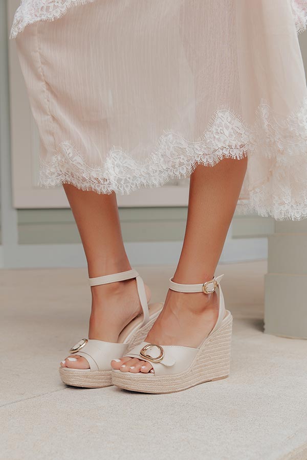 The Clara Faux Leather Espadrille Wedge in Stone Image - 2